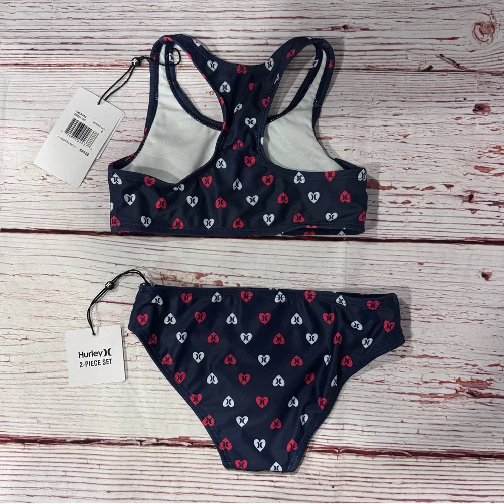 NWT Hurley Girl's Two-Piece Racerback Bikini Swim Set in Midnight Navy Sz 6